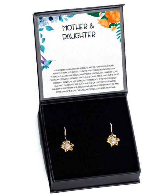 Mother Daughter Gift Ideas, Mother To Daughter, The Bond Between Mother And Daughter is Forever - .925 Sterling Silver Sunflower Earrings With Message Card