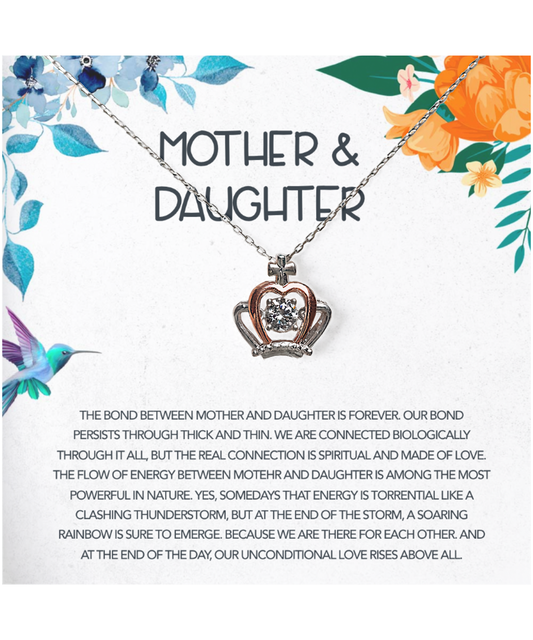 Mother Daughter Gift Ideas, Mother To Daughter, The Bond Between Mother And Daughter is Forever - .925 Sterling Silver Crown Pendant Necklace With Message Card