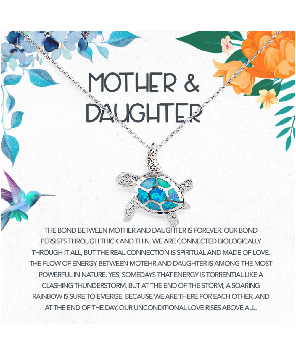 Mother Daughter Gift Ideas, Mother To Daughter, The Bond Between Mother And Daughter is Forever - .925 Sterling Silver Opal Turtle Necklace With Message Card