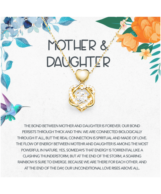 Mother Daughter Gift Ideas, Mother To Daughter, The Bond Between Mother And Daughter is Forever - Heart Knot Gold Necklace With Message Card