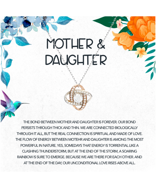 Mother Daughter Gift Ideas, Mother To Daughter, The Bond Between Mother And Daughter is Forever - .925 Sterling Silver Love Knot Rose Gold Necklace With Message Card