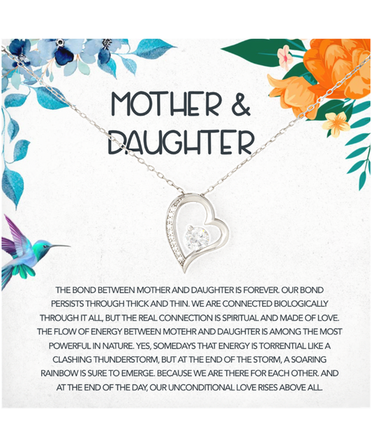 Mother Daughter Gift Ideas, Mother To Daughter, The Bond Between Mother And Daughter is Forever - .925 Sterling Silver Heart Solitaire Crystal Necklace With Message Card