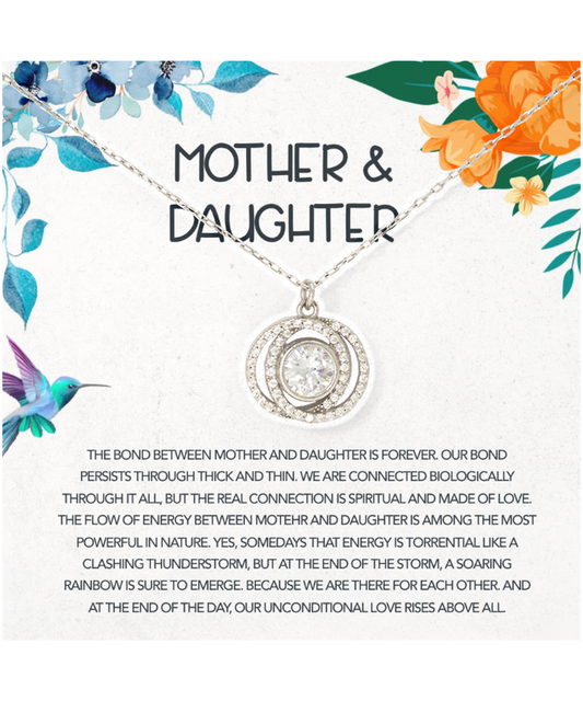 Mother Daughter Gift Ideas, Mother To Daughter, The Bond Between Mother And Daughter is Forever - .925 Sterling Silver Double Crystal Circle Necklace With Message Card