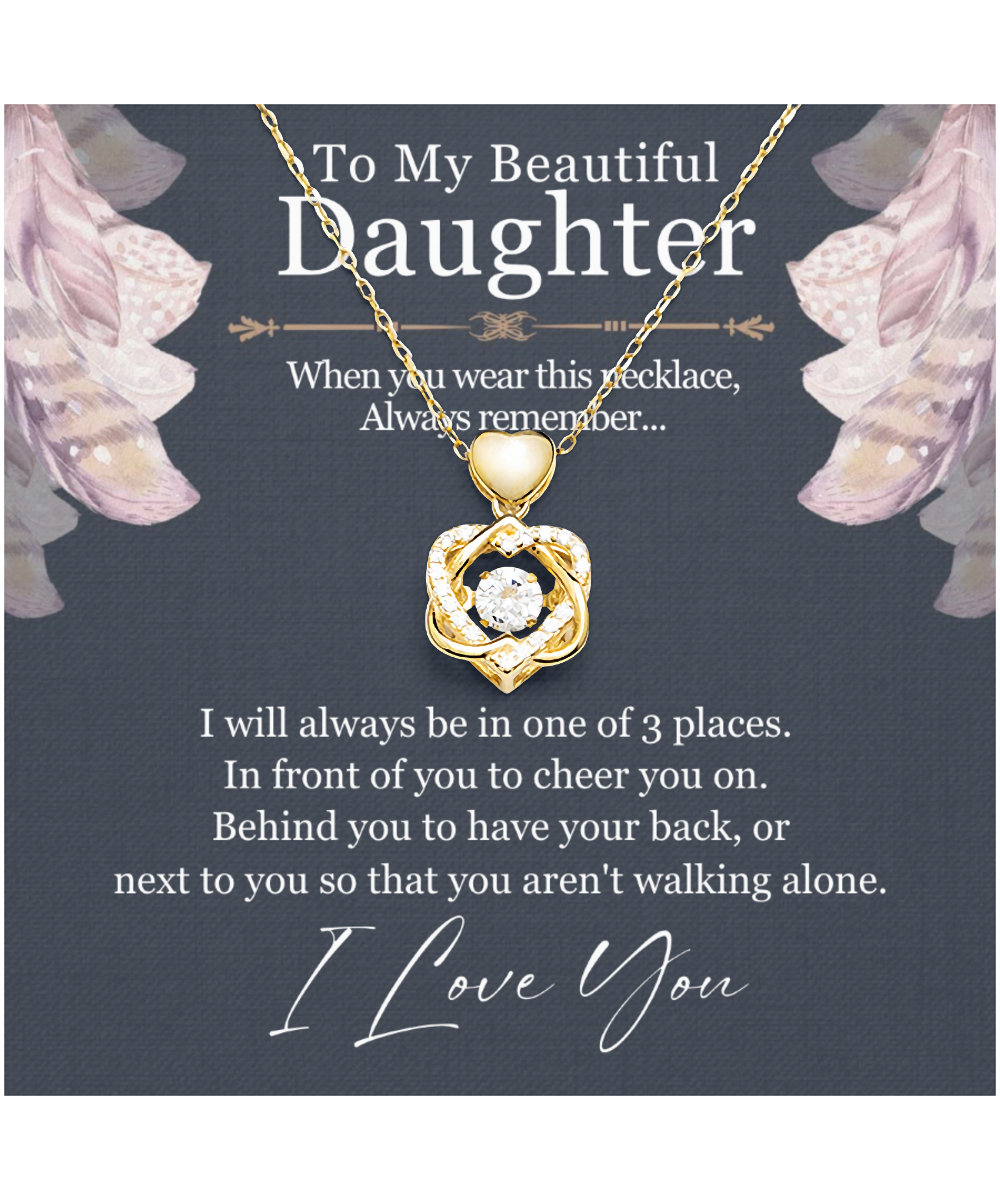 To My Daughter, Gift For Daughter, Daughter Jewelry, I Love You Daughter - Heart Knot Gold Necklace With Sweet Message Card