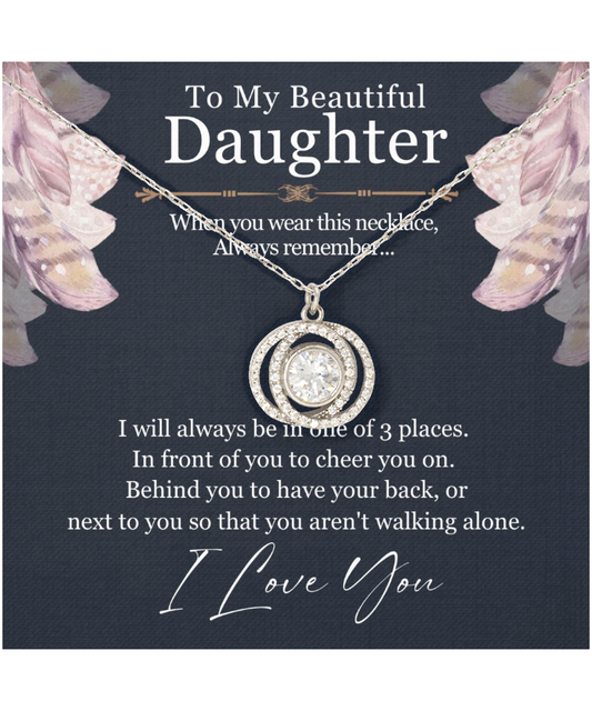 To My Daughter, Gift For Daughter, Daughter Jewelry, I Love You Daughter - .925 Sterling Silver Double Crystal Circle Necklace With Sweet Message Card