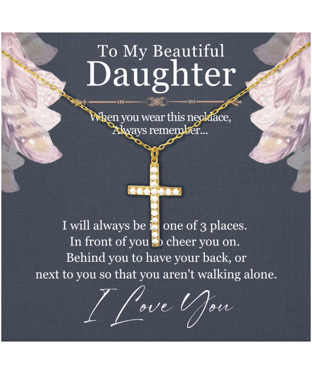 To My Daughter, Gift For Daughter, Daughter Jewelry, I Love You Daughter - Crystal Gold Cross Necklace With Sweet Message Card