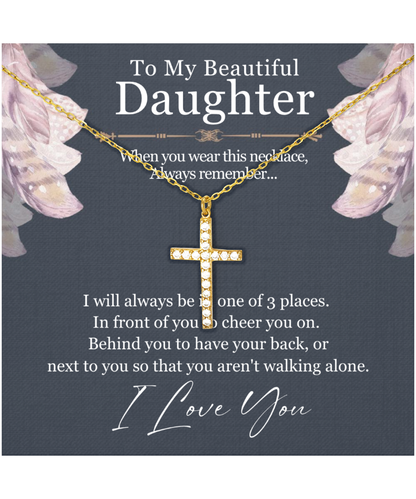 To My Daughter, Gift For Daughter, Daughter Jewelry, I Love You Daughter - Crystal Gold Cross Necklace With Sweet Message Card