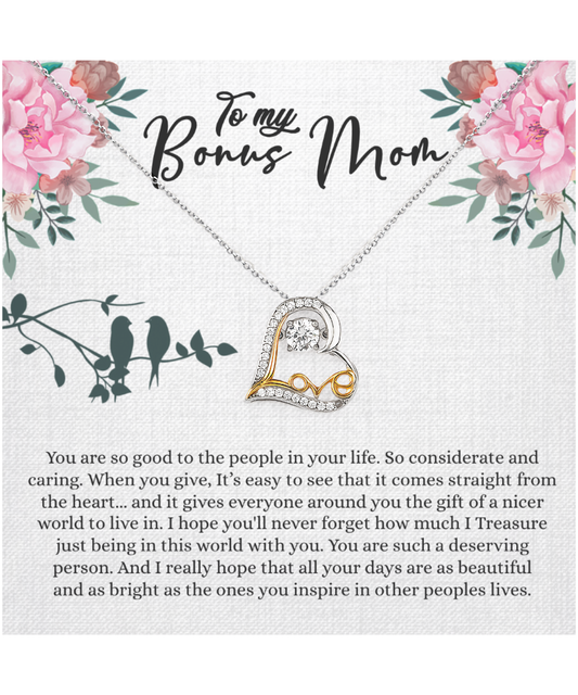 Bonus Mom Gift For Mothers Day, Bonus Mom Necklace, I Treasure Being With You - Heart Love Dancing Necklace With Inspiring Message Card