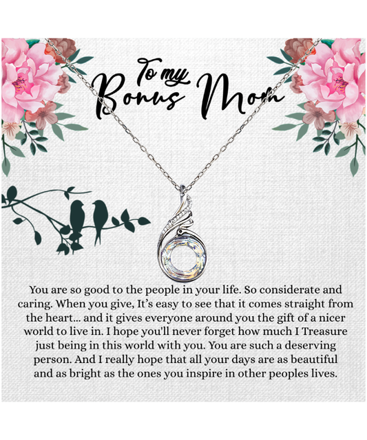 Bonus Mom Gift For Mothers Day, Bonus Mom Necklace, I Treasure Being With You - .925 Sterling Silver Rising Phoenix Necklace With Inspiring Message Card