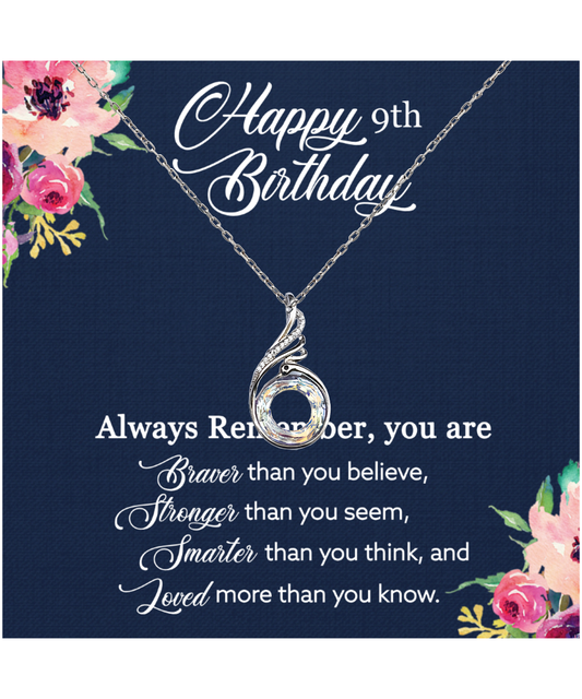 Happy 9th Birthday, Birthday Gift For Girls, 9th Birthday Gift, You Are Braver And Loved - .925 Sterling Silver Rising Phoenix Necklace With Birthday Greeting Card