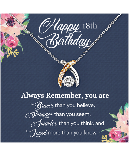 Happy 18th Birthday, Birthday Gift For Women, 18th Birthday Gift, You Are Braver And Loved - .925 Sterling Silver Wishbone Dancing Necklace With Birthday Greeting Card