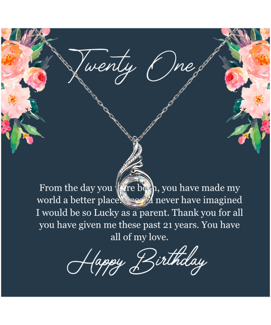 Twenty One Birthday, 21st Birthday, Birthday Gift For Her, You Have All Of My Love - .925 Sterling Silver Rising Phoenix Necklace With Birthday Greeting Card