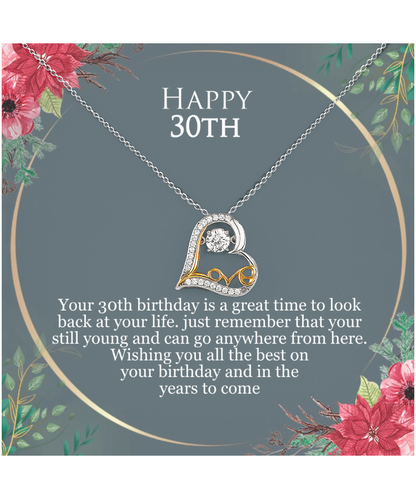 30th Birthday For Her, 30th Birthday Gift Ideas, Happy 30th, Wishing You All The Best - Heart Love Dancing Necklace With Birthday Greeting Card