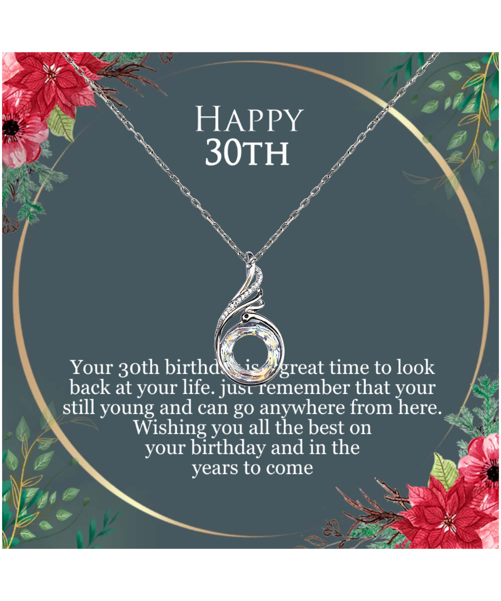 30th Birthday For Her, 30th Birthday Gift Ideas, Happy 30th, Wishing You All The Best - .925 Sterling Silver Rising Phoenix Necklace With Birthday Greeting Card