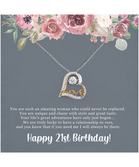 Birthday Gift For Her, Happy 21st Birthday, 21st Birthday, You Are Such An Amazing Woman - Heart Love Dancing Necklace With Sweet Greeting Card