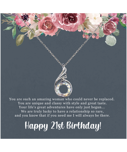 Birthday Gift For Her, Happy 21st Birthday, 21st Birthday, You Are Such An Amazing Woman - .925 Sterling Silver Rising Phoenix Necklace With Sweet Greeting Card