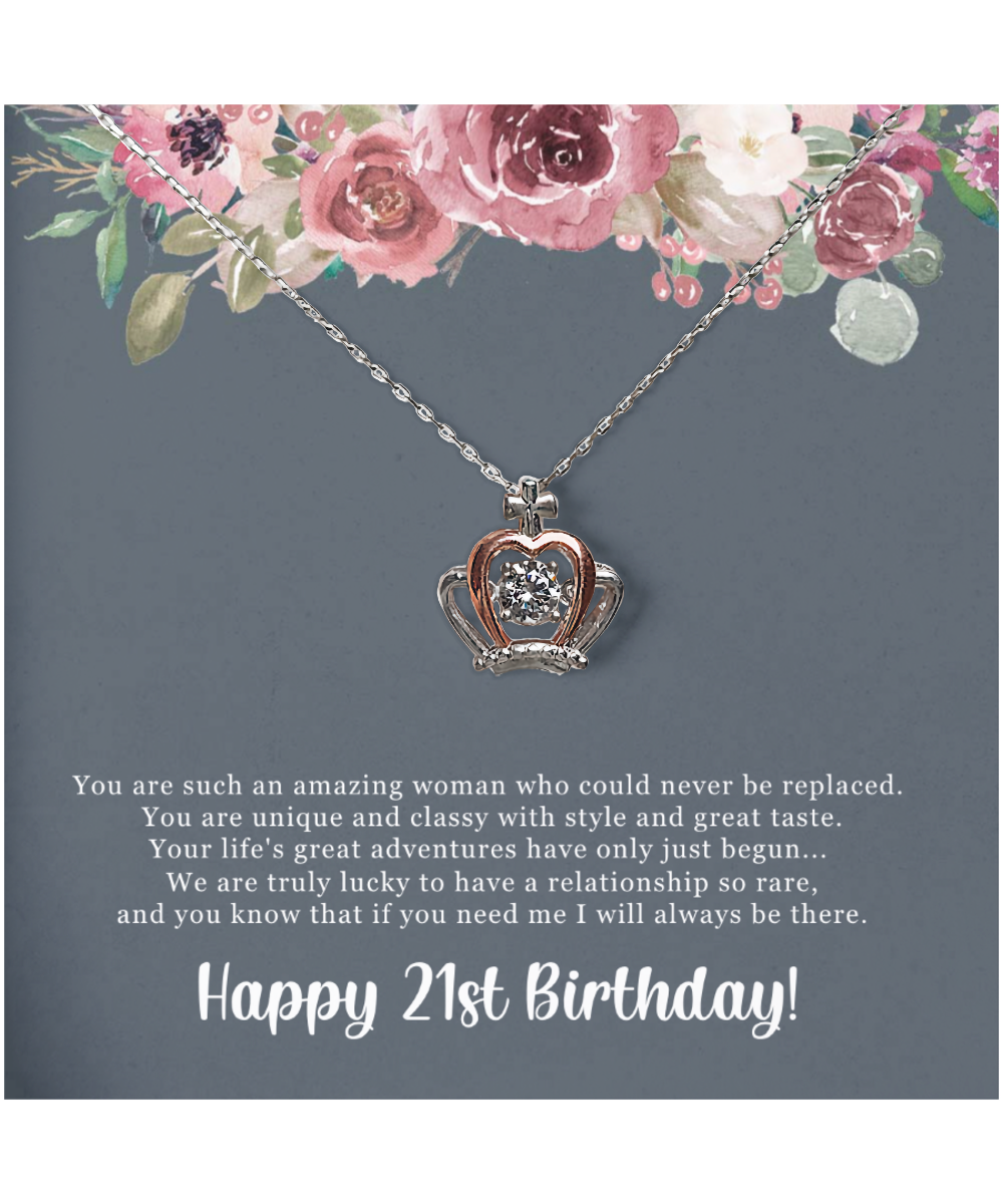 Birthday Gift For Her, Happy 21st Birthday, 21st Birthday, You Are Such An Amazing Woman - .925 Sterling Silver Crown Pendant Necklace With Sweet Greeting Card