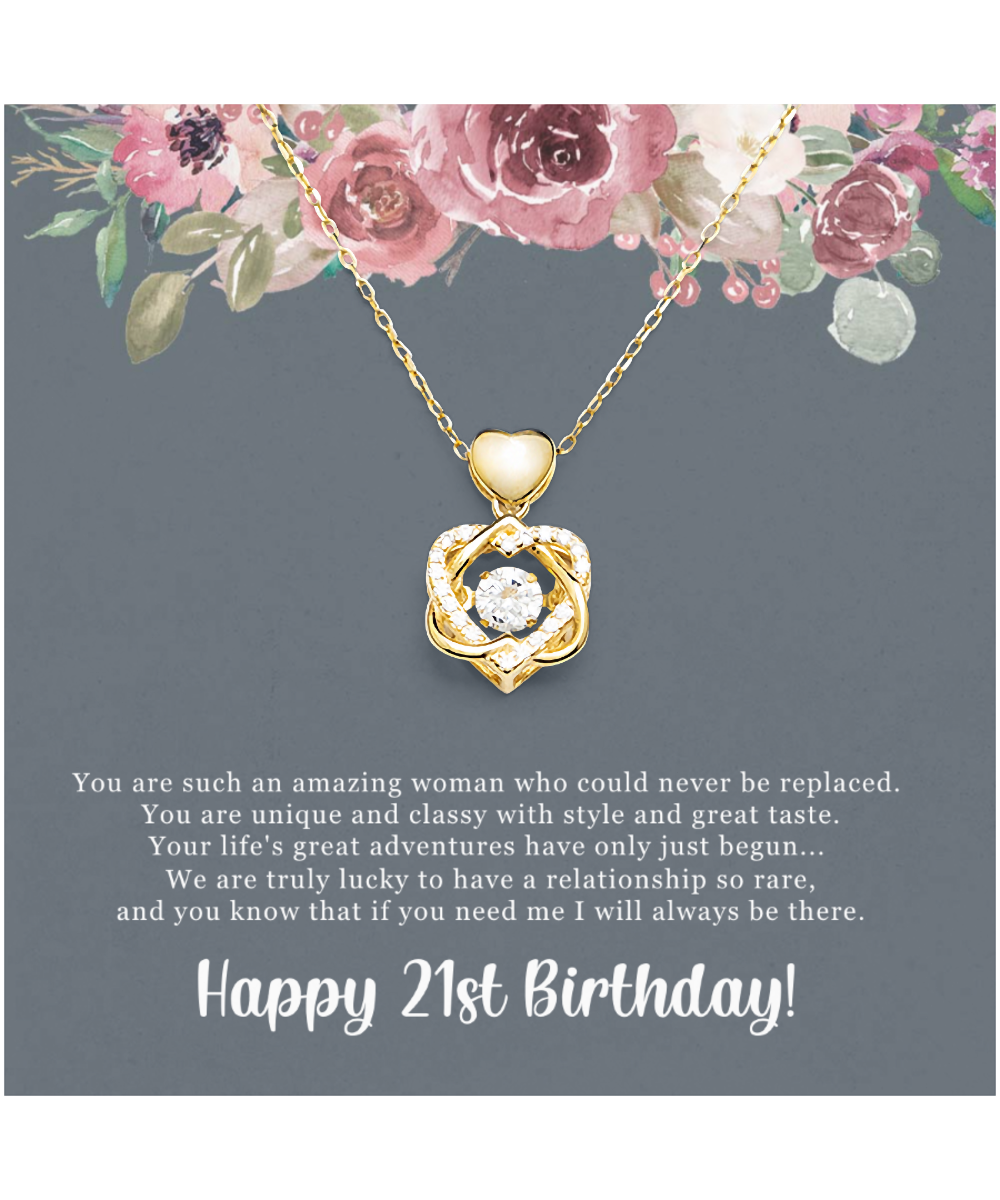 Birthday Gift For Her, Happy 21st Birthday, 21st Birthday, You Are Such An Amazing Woman - Heart Knot Gold Necklace With Sweet Greeting Card