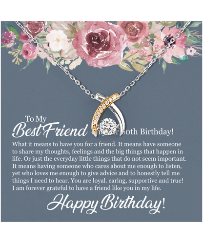 60th Birthday Best Friend, Happy 60th Birthday, 60th Birthday For Women, Grateful To Have A Friend Like You - .925 Sterling Silver Wishbone Dancing Necklace With Birthday Message Card