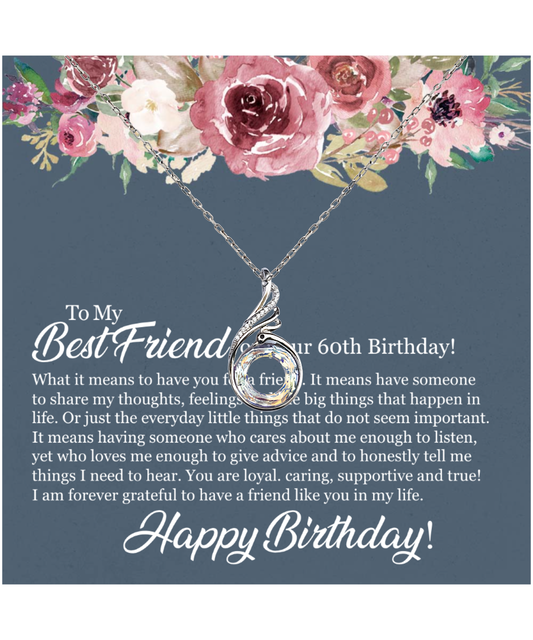 60th Birthday Best Friend, Happy 60th Birthday, 60th Birthday For Women, Grateful To Have A Friend Like You - .925 Sterling Silver Rising Phoenix Necklace With Birthday Message Card