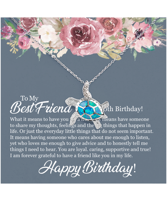 60th Birthday Best Friend, Happy 60th Birthday, 60th Birthday For Women, Grateful To Have A Friend Like You - .925 Sterling Silver Opal Turtle Necklace With Birthday Message Card