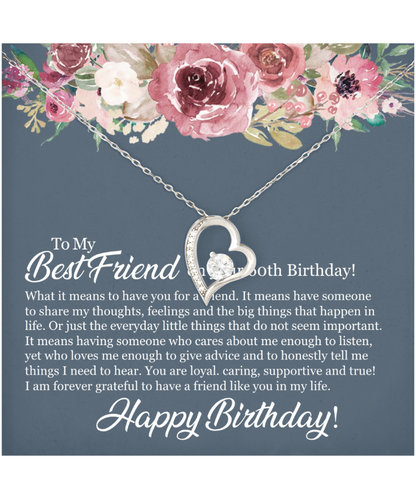 60th Birthday Best Friend, Happy 60th Birthday, 60th Birthday For Women, Grateful To Have A Friend Like You - .925 Sterling Silver Heart Solitaire Crystal Necklace With Birthday Message Card