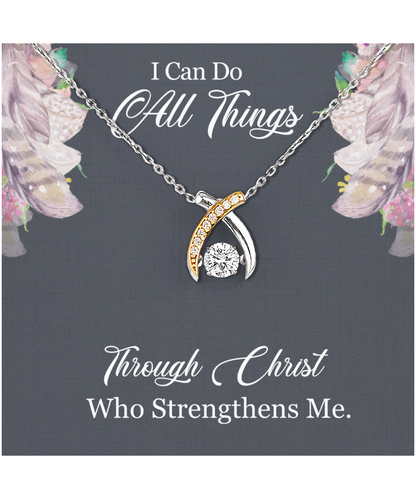 Christian Gift For Women, Bible Verse Gift, Philippians 4:13, I Can Do All Things Through Christ - .925 Sterling Silver Wishbone Dancing Necklace With Message Card