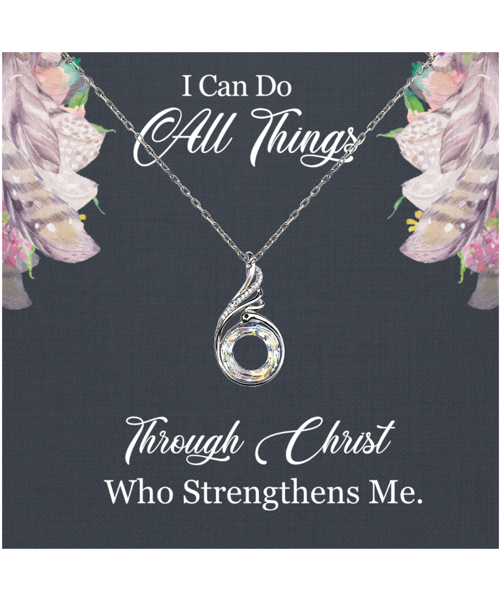 Christian Gift For Women, Bible Verse Gift, Philippians 4:13, I Can Do All Things Through Christ - .925 Sterling Silver Rising Phoenix Necklace With Message Card