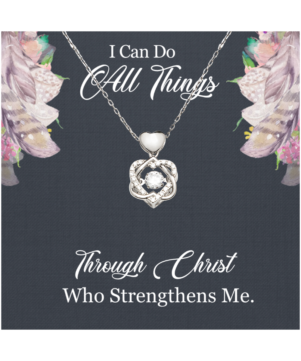 Christian Gift For Women, Bible Verse Gift, Philippians 4:13, I Can Do All Things Through Christ - .925 Sterling Silver Heart Knot Silver Necklace With Message Card