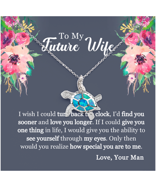 To My Future Wife, Bride To Be Gift, Future Wife, Fiance Gift For Her, You Are Special To Me - .925 Sterling Silver Opal Turtle Necklace With Message Card