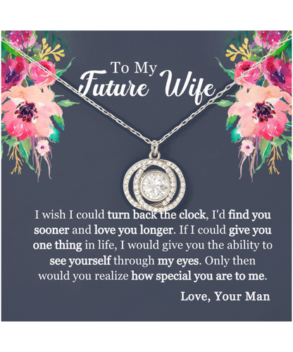 To My Future Wife, Bride To Be Gift, Future Wife, Fiance Gift For Her, You Are Special To Me - .925 Sterling Silver Double Crystal Circle Necklace With Message Card