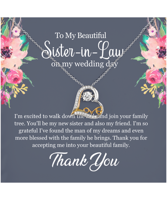 Thank You Gift For Sister-In-Law, Sister-In-Law Jewelry, Sister-In-Law Wedding Day, Sister-In-Law - Heart Love Dancing Necklace With Message Card