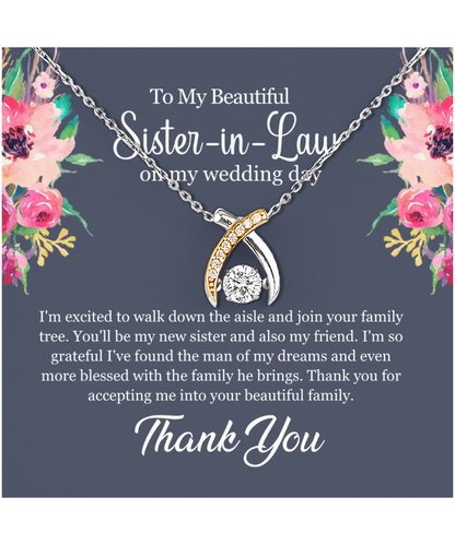 Thank You Gift For Sister-In-Law, Sister-In-Law Jewelry, Sister-In-Law Wedding Day, Sister-In-Law - .925 Sterling Silver Wishbone Dancing Necklace With Message Card