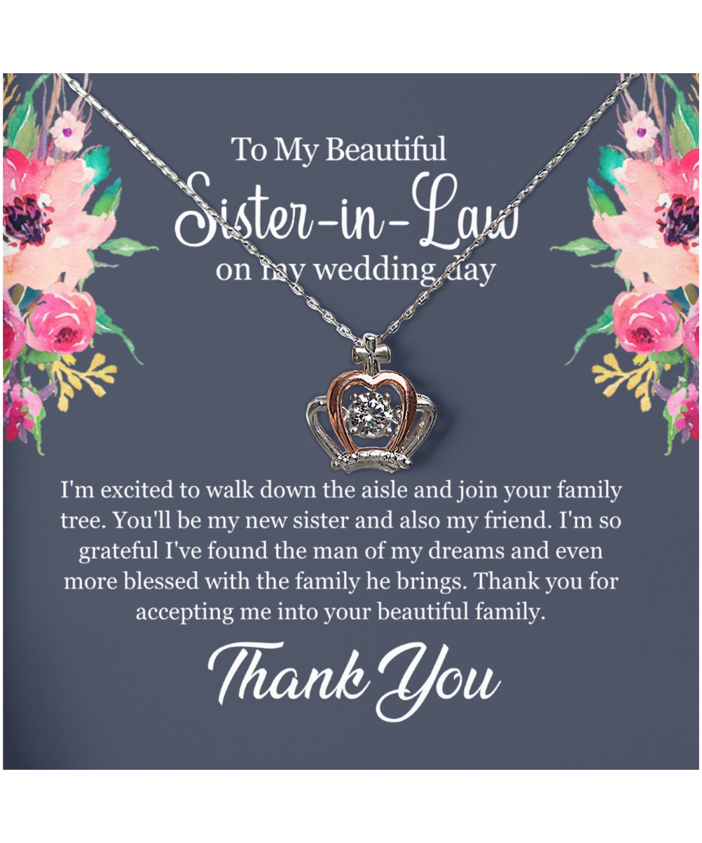 Thank You Gift For Sister-In-Law, Sister-In-Law Jewelry, Sister-In-Law Wedding Day, Sister-In-Law - .925 Sterling Silver Crown Pendant Necklace With Message Card