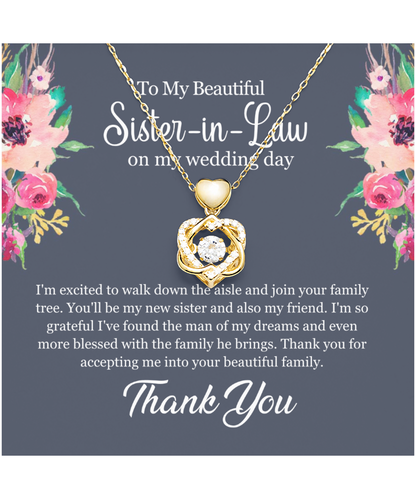 Thank You Gift For Sister-In-Law, Sister-In-Law Jewelry, Sister-In-Law Wedding Day, Sister-In-Law - Heart Knot Gold Necklace With Message Card