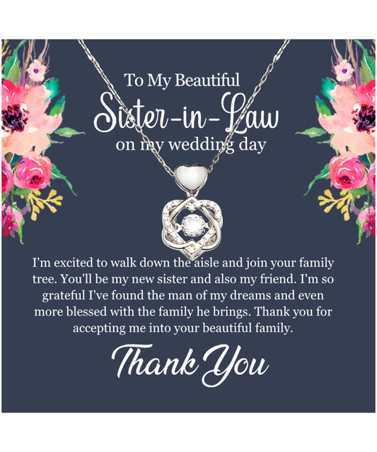 Thank You Gift For Sister-In-Law, Sister-In-Law Jewelry, Sister-In-Law Wedding Day, Sister-In-Law - .925 Sterling Silver Heart Knot Silver Necklace With Message Card