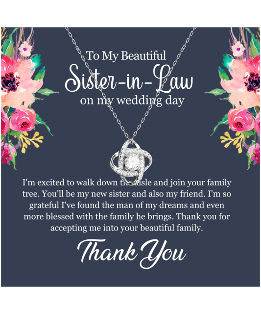 Thank You Gift For Sister-In-Law, Sister-In-Law Jewelry, Sister-In-Law Wedding Day, Sister-In-Law - .925 Sterling Silver Love Knot Silver Necklace With Message Card