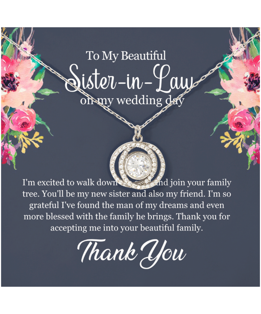 Thank You Gift For Sister-In-Law, Sister-In-Law Jewelry, Sister-In-Law Wedding Day, Sister-In-Law - .925 Sterling Silver Double Crystal Circle Necklace With Message Card