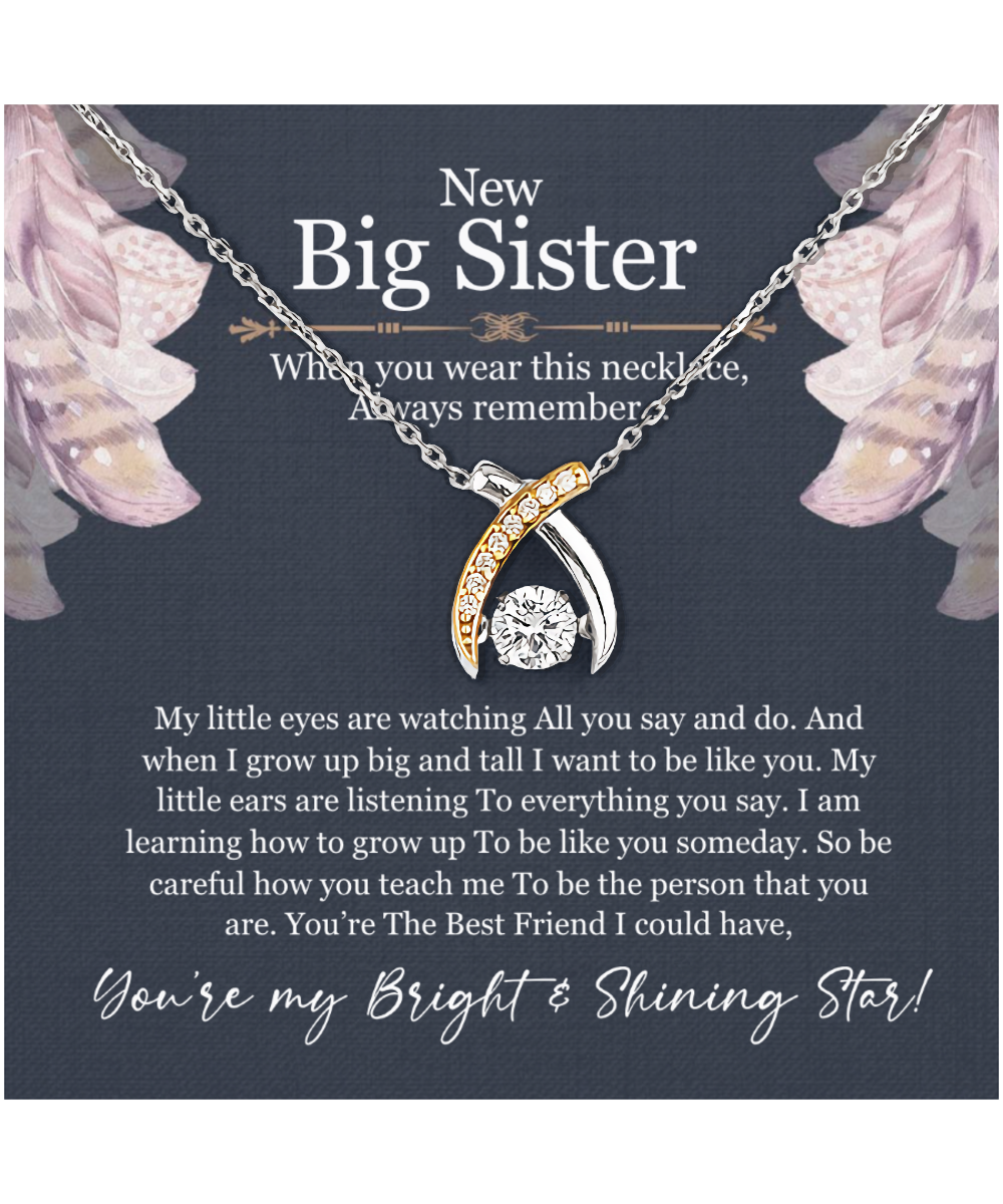 New Big Sister Gift, From Little Sister, Jewelry For Big Sister, You're My Bright And Shining Star - .925 Sterling Silver Wishbone Dancing Necklace With Message Card