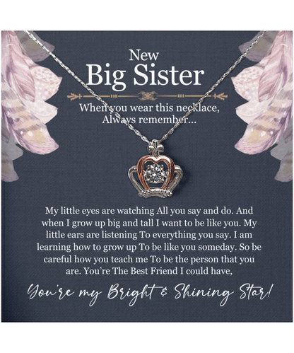 New Big Sister Gift, From Little Sister, Jewelry For Big Sister, You're My Bright And Shining Star - .925 Sterling Silver Crown Pendant Necklace With Message Card