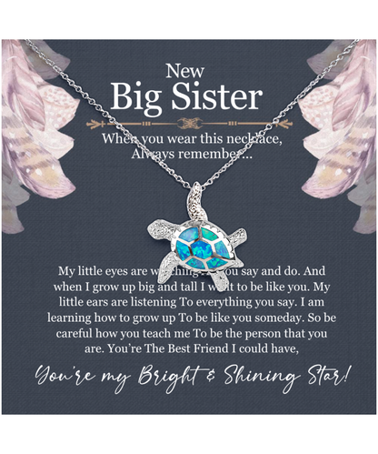 New Big Sister Gift, From Little Sister, Jewelry For Big Sister, You're My Bright And Shining Star - .925 Sterling Silver Opal Turtle Necklace With Message Card