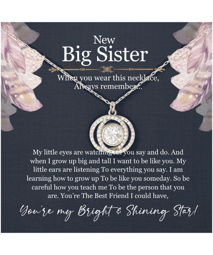 New Big Sister Gift, From Little Sister, Jewelry For Big Sister, You're My Bright And Shining Star - .925 Sterling Silver Double Crystal Circle Necklace With Message Card