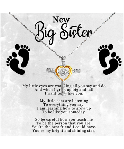 Big Sister Gift From New Baby, New Big Sister Jewelry, New Big Sister Gift, I Want To Be Like You - .925 Sterling Silver Cross Dancing Necklace With Message Card