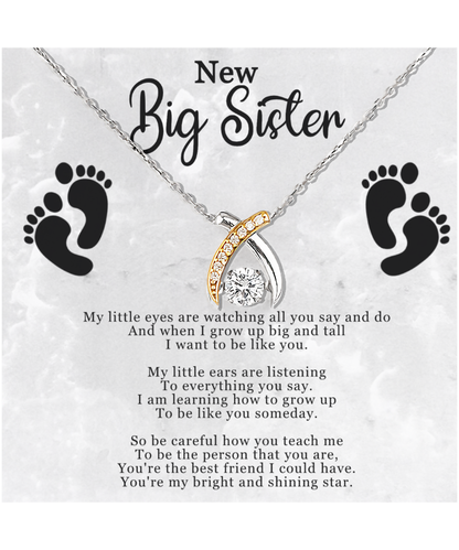 Big Sister Gift From New Baby, New Big Sister Jewelry, New Big Sister Gift, I Want To Be Like You - .925 Sterling Silver Wishbone Dancing Necklace With Message Card