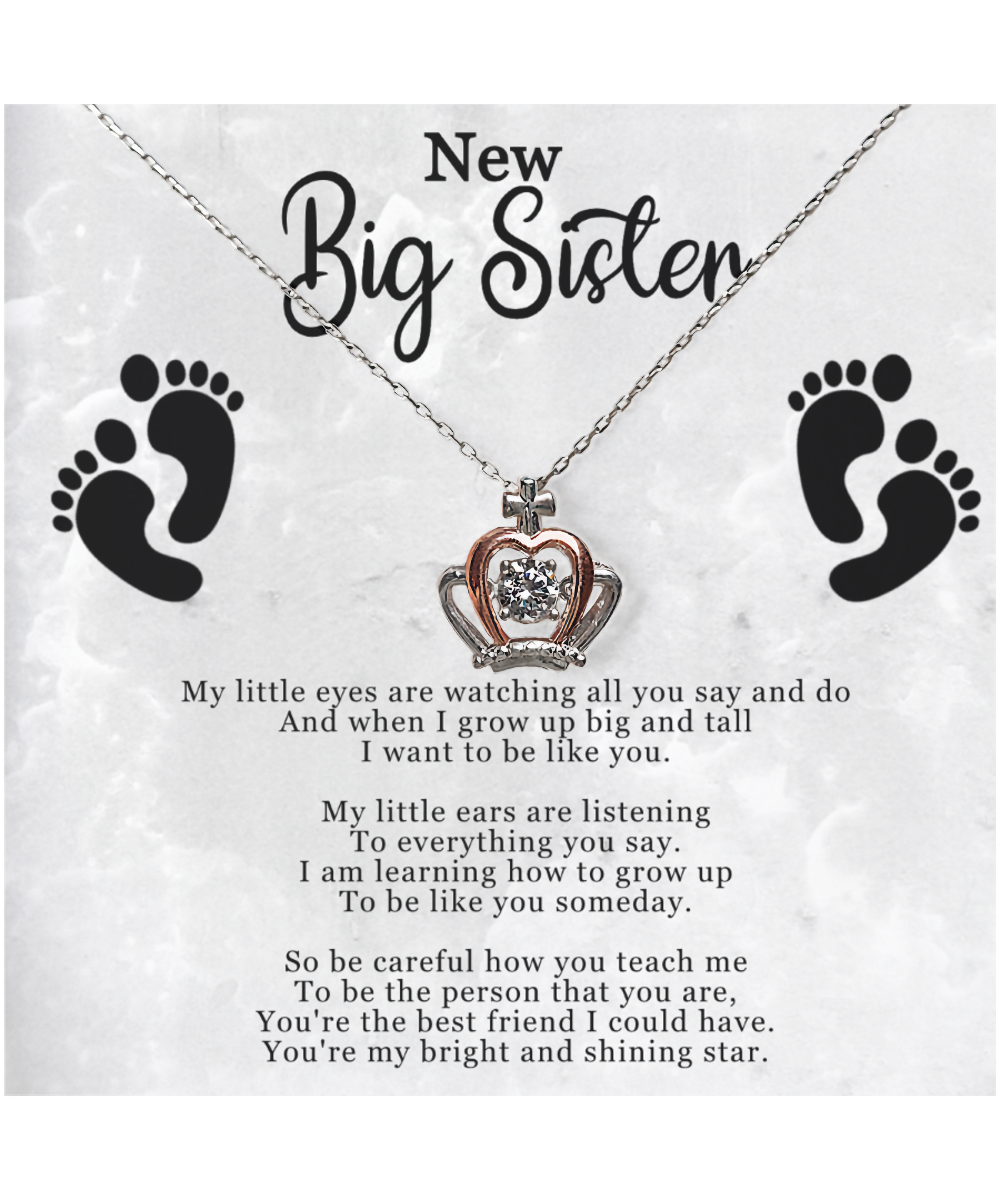 Big Sister Gift From New Baby, New Big Sister Jewelry, New Big Sister Gift, I Want To Be Like You - .925 Sterling Silver Crown Pendant Necklace With Message Card