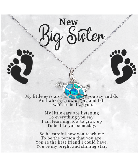 Big Sister Gift From New Baby, New Big Sister Jewelry, New Big Sister Gift, I Want To Be Like You - .925 Sterling Silver Opal Turtle Necklace With Message Card