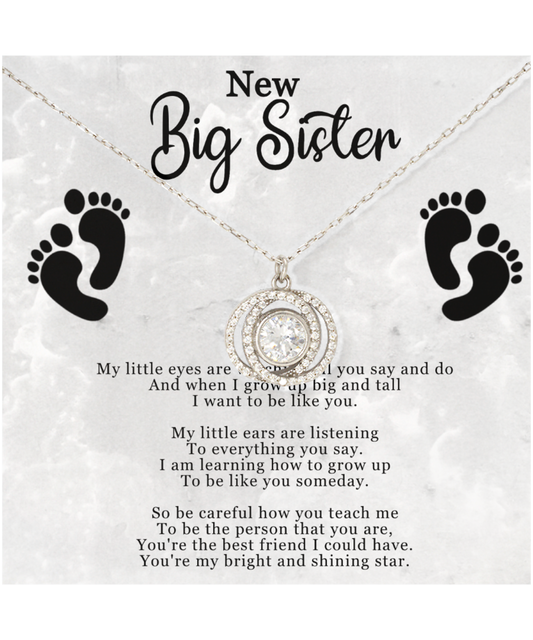 Big Sister Gift From New Baby, New Big Sister Jewelry, New Big Sister Gift, I Want To Be Like You - .925 Sterling Silver Double Crystal Circle Necklace With Message Card