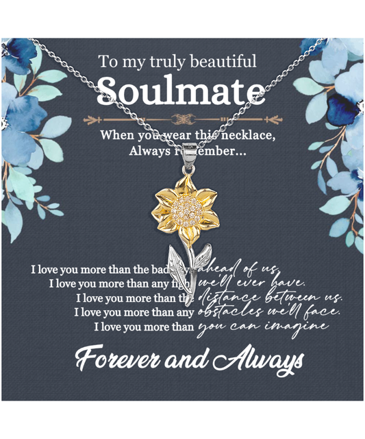 Jewelry For Soulmate, Anniversary Gift For Her, Gift For Her, I Love You More Than You Can Imagine - .925 Sterling Silver Sunflower Pendant Necklace With Message Card