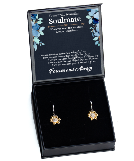 Jewelry For Soulmate, Anniversary Gift For Her, Gift For Her, I Love You More Than You Can Imagine - .925 Sterling Silver Sunflower Earrings With Message Card