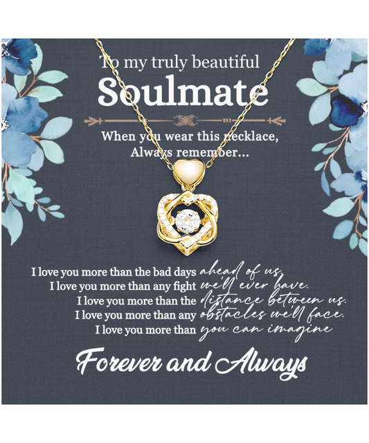 Jewelry For Soulmate, Anniversary Gift For Her, Gift For Her, I Love You More Than You Can Imagine - Heart Knot Gold Necklace With Message Card